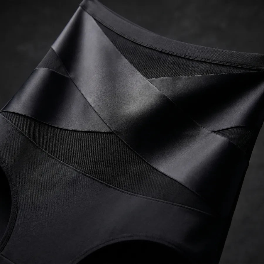 Diagonal cross-bands wrapping the waist